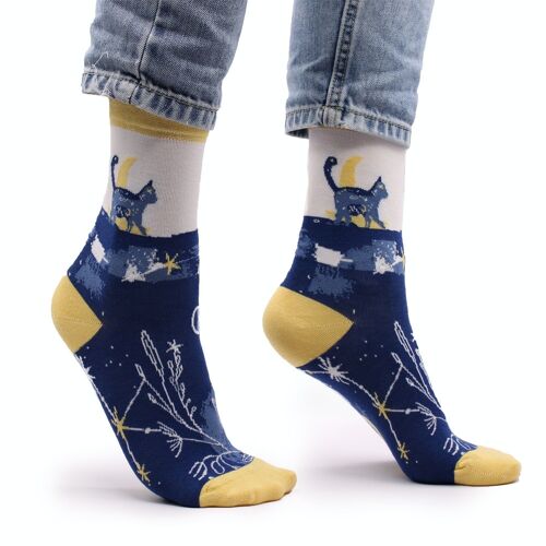 BamS-17F - Hop Hare Bamboo Socks - Midnight Cat S/M - Sold in 3x unit/s per outer