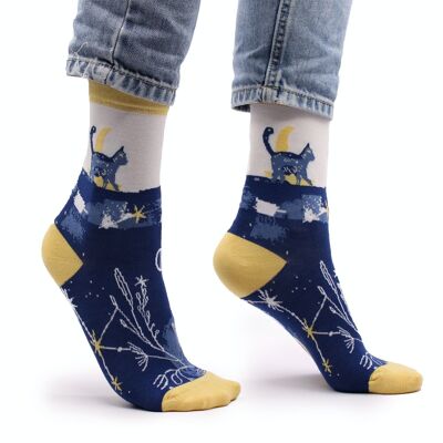 BamS-17F - Chaussettes en bambou Hop Hare - Midnight Cat S/M - Vendues en 3x unité/s par extérieur