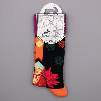 BamS-22F - Chaussettes en bambou Hop Hare - Purple Buddha & Lotus S/M - Vendues en 3x unité/s par extérieur 3