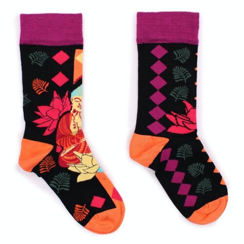 BamS-22M - Hop Hare Bamboo Socks - Purple Buddha & Lotus M/L - Sold in 3x unit/s per outer
