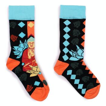 BamS-23M - Chaussettes en bambou Hop Hare - Blue Buddha & Lotus M/L - Vendues en 3x unité/s par extérieur 1