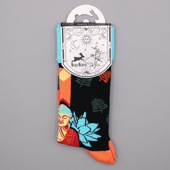 BamS-23M - Chaussettes en bambou Hop Hare - Blue Buddha & Lotus M/L - Vendues en 3x unité/s par extérieur 2