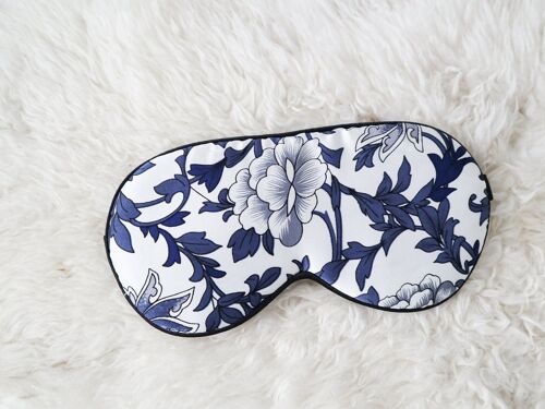 100% Mulberry Silk Sleeping Eye mask Blue Floral, Sleepmask, Gift, blindfold