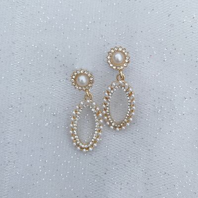 Boucles d'Oreilles Vintage Perle Or Ovale