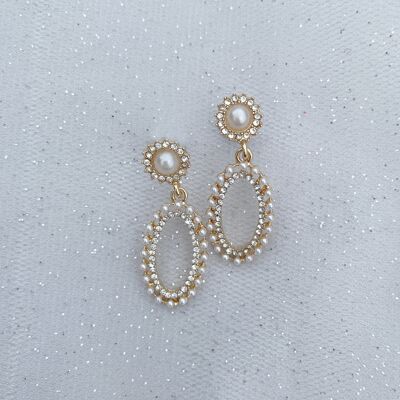 Vintage Earrings Pearl Gold Oval