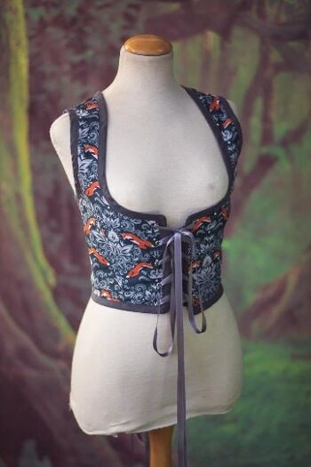 Corsage renard, corset Renaissance style William Morris fleurs gilet corset style cottagecore, steampunk régence Wench