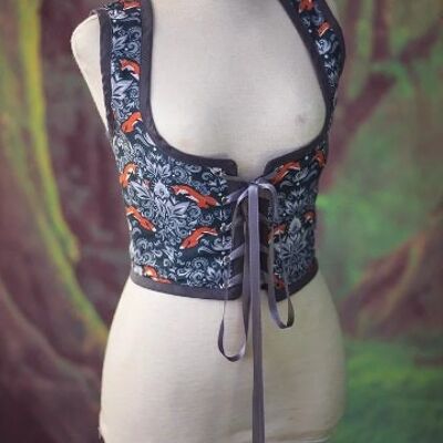 Fox bodice, William Morris style Renaissance corset flowers cottagecore style  corset vest, Wench regency steampunk