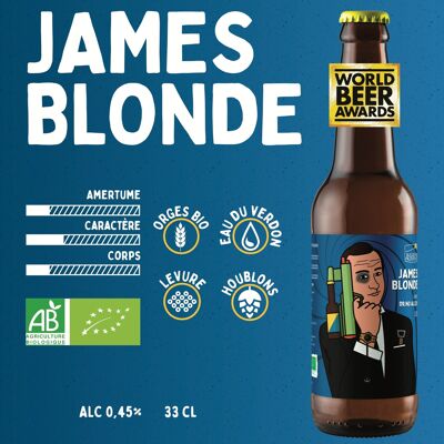 Alcohol-free blonde beer (0.45%) - Organic James Blonde Bubbles - 33cl