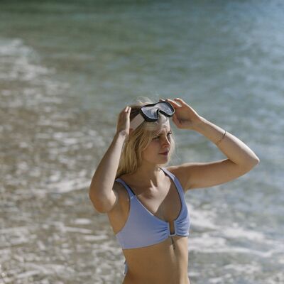 Top bikini incrociato sostenibile e reversibile blu