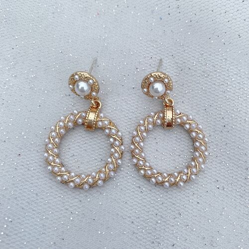 Gold Pearl Earrings Circular Vintage Inspired