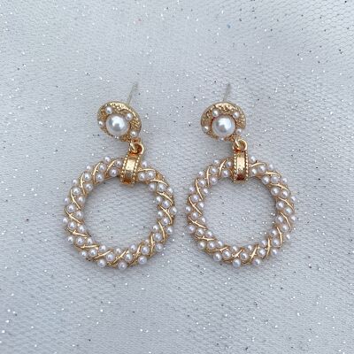 Orecchini di perle d'oro circolari ispirati al vintage