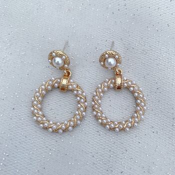 Boucles d'oreilles perle d'or circulaire Vintage inspiré 1