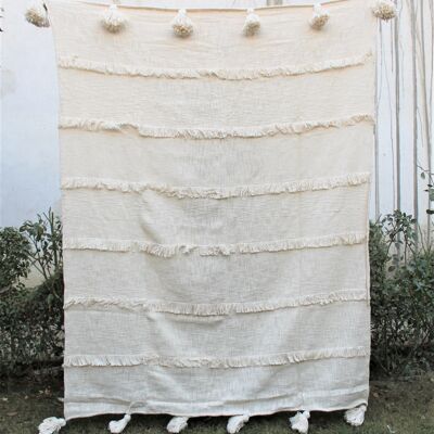 Ivory Cotton Throw with Tassels