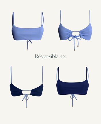 Sustainable and reversible front tie bikini top Violet | Blueberry 8
