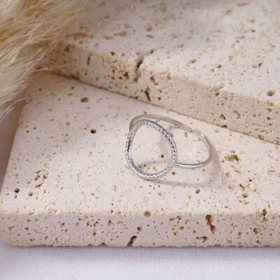 Round silver adjustable ring