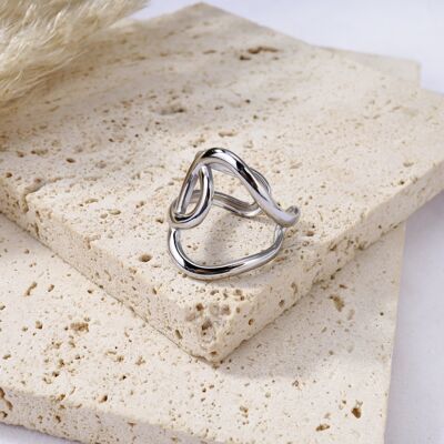 Intertwined silver adjustable ring