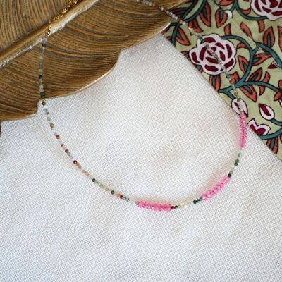 Anjali-Halskette aus indischem Achat und rosa Topas