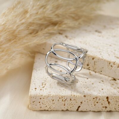 Silver cross oval ring