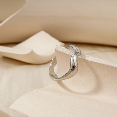 Wave silver adjustable ring