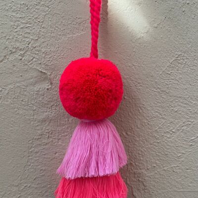 Pom Pom Trio Tassel Swag, 7cm Flamingo