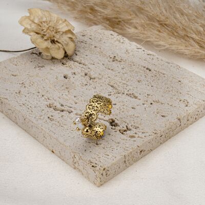 Gold adjustable ring with gold beads