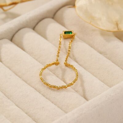 Gold adjustable ring with green pearl