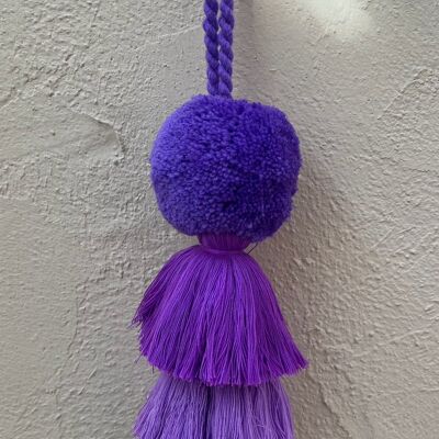 Pom Pom Trio Tassel Swag, 7cm Purple and lilac