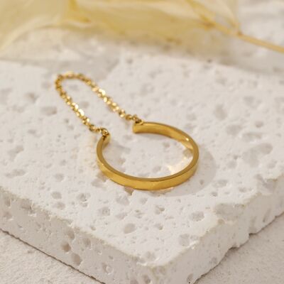 Gold adjustable ring with chain