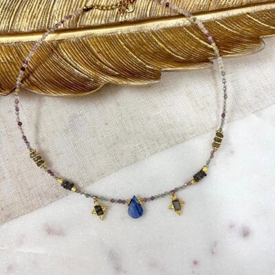 Krishna fluorite, kyanite and labradorite necklace