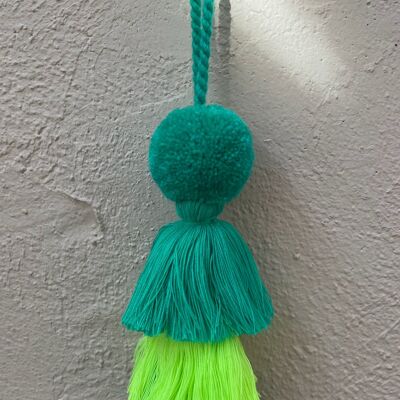 Pom Pom Trio Tassel Swag, 5cm pom pom - Greens