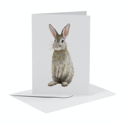 Wenskaart konijn met envelop - gevouwen - geschilderd door Mies - A6 format