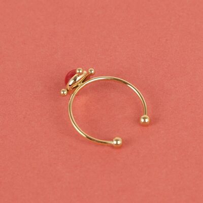 Golden ring in stainless steel adjustable red pearl