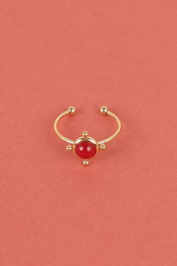 Bague doré en acier inoydable ajustable perle rouge 2