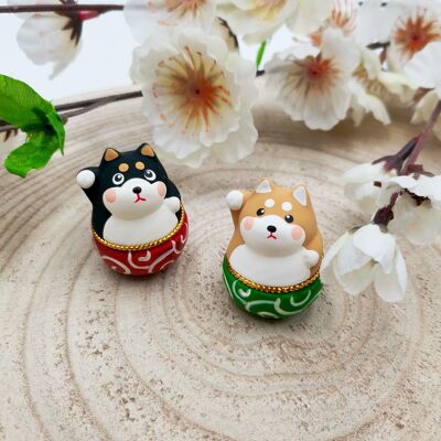 Mini Lucky Shiba Dog culbuto lucky charm figurine in terracotta