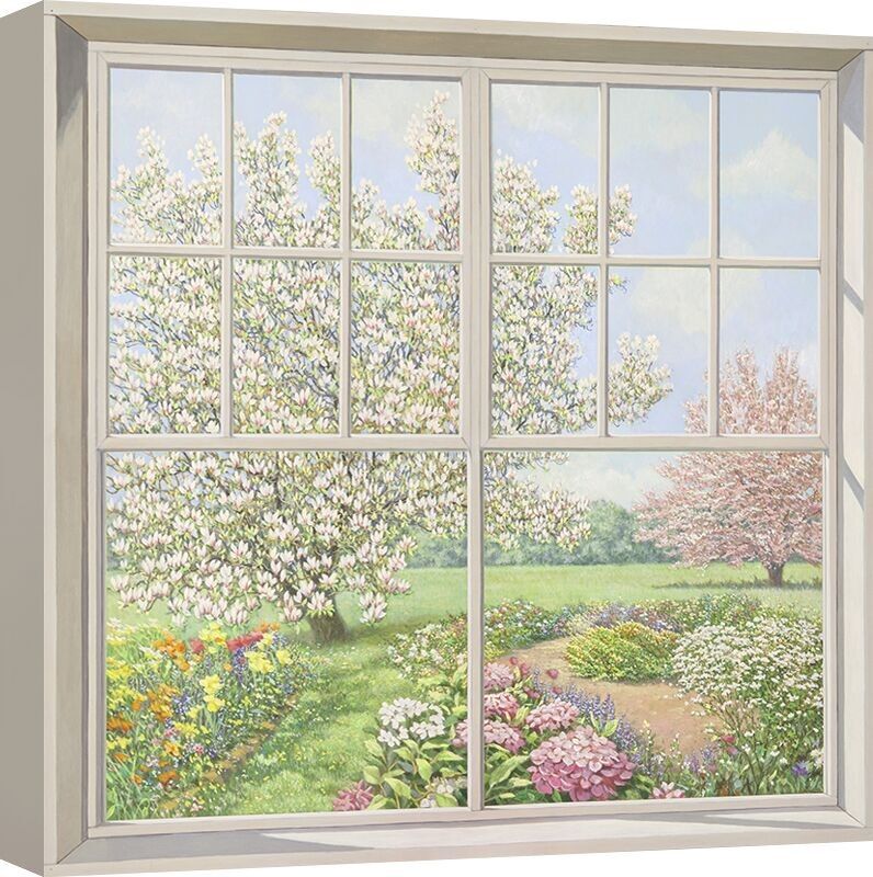 Cuadro, Trompe-l'oeil, sobre lienzo: Andrea Del Missier, Ventana al jardín