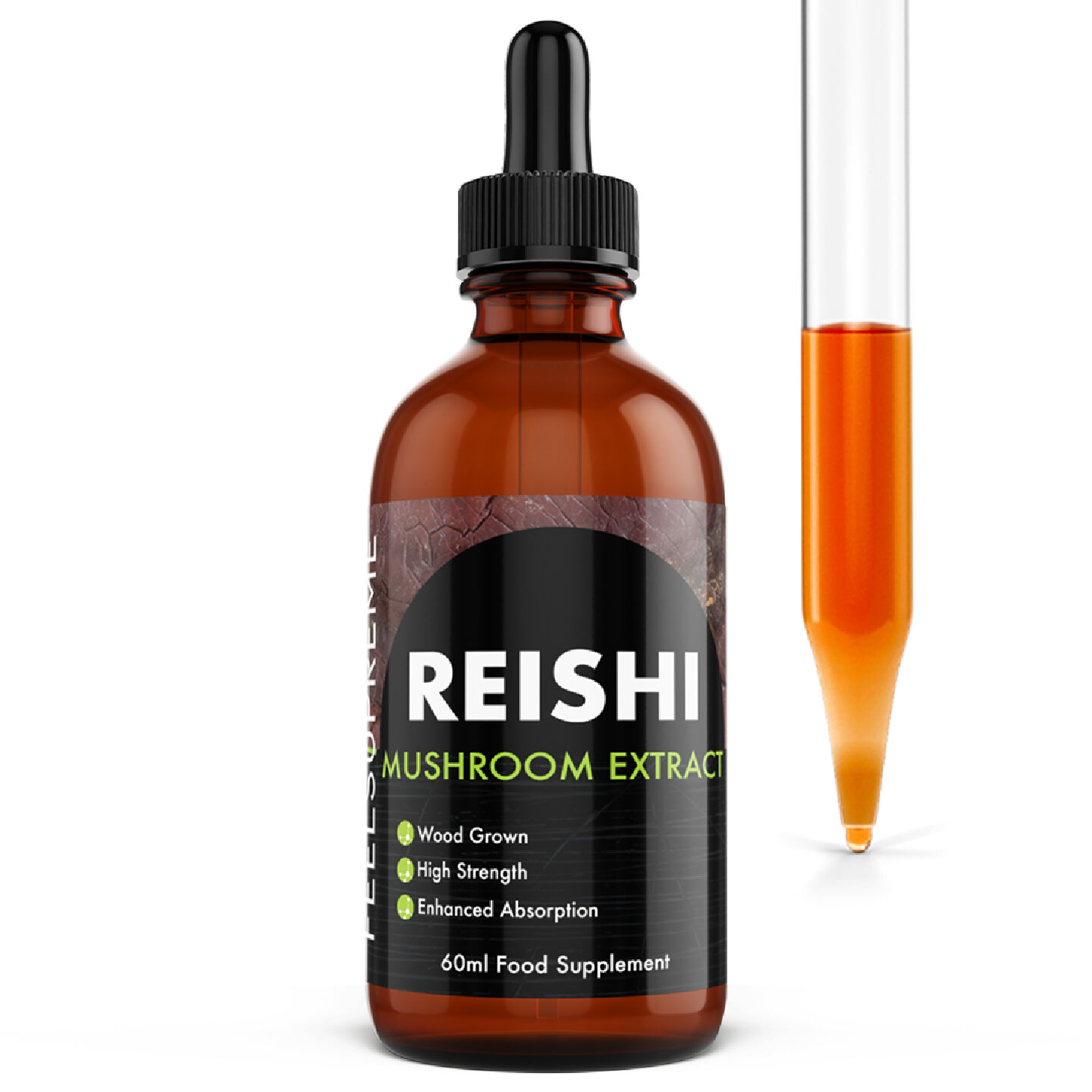 Feel Supreme Reishi Mushroom Liquid Supplement | Supports Immunity, Sleep & White Blood Cell Function | Dual Extracted, Full Fruiting Body | 100% Natural, Vegan Friendly | 60ml