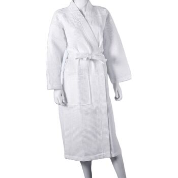 Peignoir gaufré texturé léger unisexe – Peignoir doux pour hôtel spa, kimono, peignoir (blanc) 1