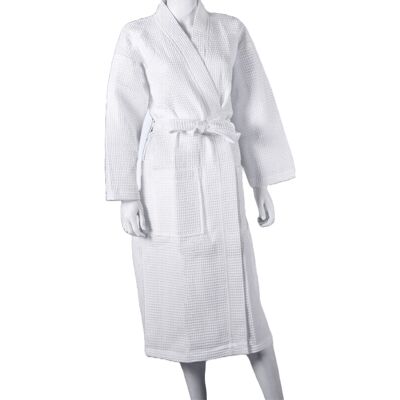 Bata tipo gofre con textura ligera y unisex: bata suave para spa de hotel, kimono, albornoz (blanco)