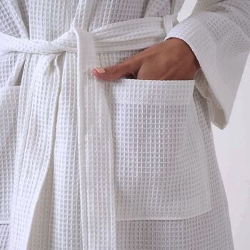 Peignoir gaufré texturé léger unisexe – Peignoir doux pour hôtel spa, kimono, peignoir (blanc) 4
