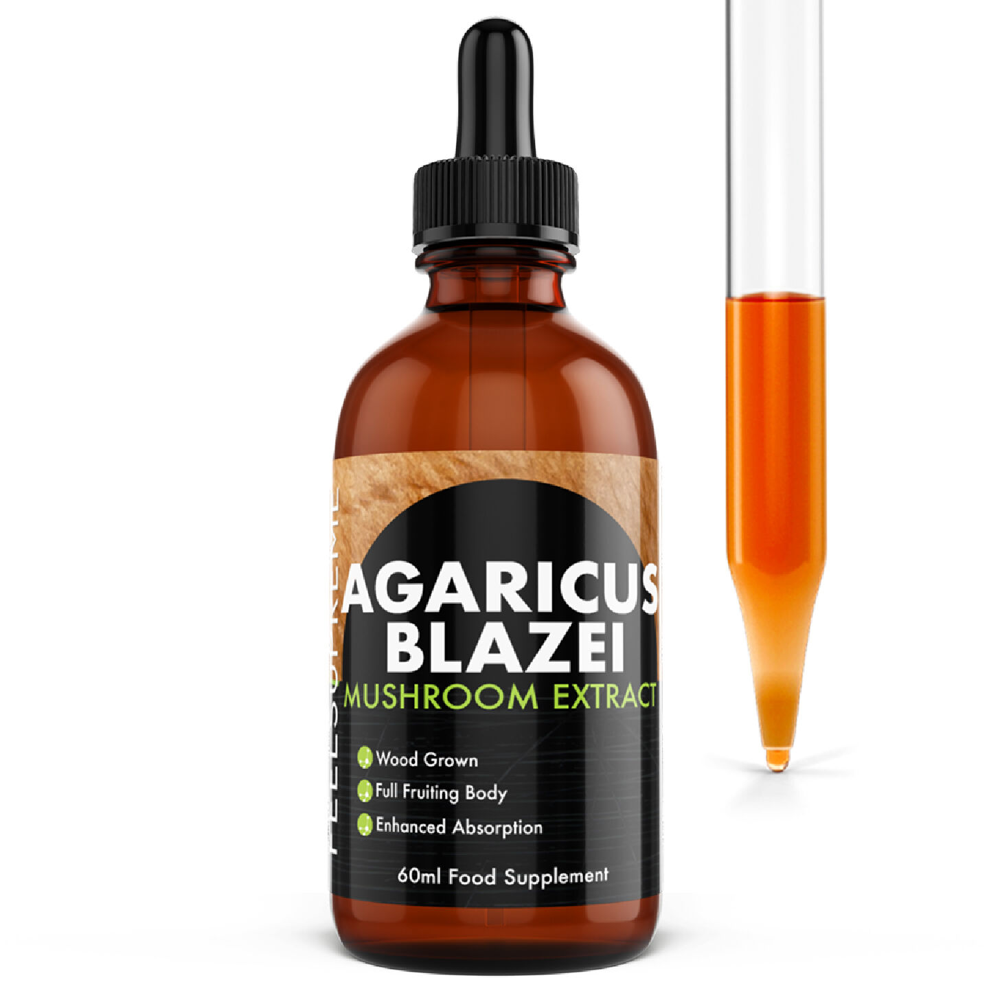 Feel Supreme Pure Agaricus Blazei Mushroom Liquid Supplement | Immune Support, Wellness Boost & Digestive Support | Dual Extracted, Full Fruiting Body | 100% Natural | 60ml
