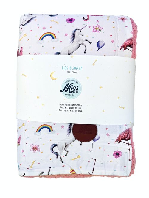 Kids blanket flamingo and unicorn - 100 x 150 cm - organic cotton (GOTS) and recycled polyester