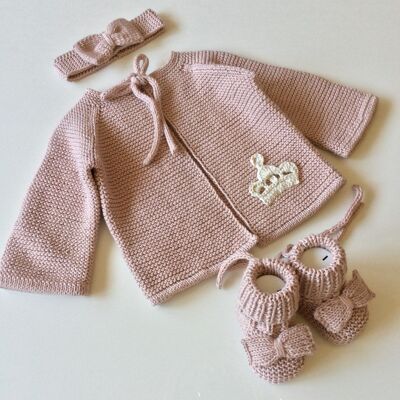 Conjunto de regalo de Babyshower Royal Cardigan tejido a mano orgánico