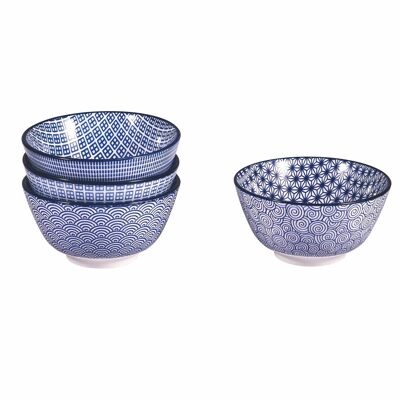 Round bowl in porcelain, double decoration, Blue Confusion