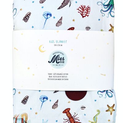 Kids blanket sea animals ocean - 100 x 150 cm - organic cotton (GOTS) and recycled polyester