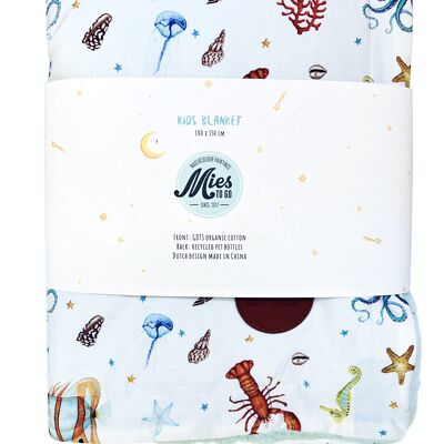 Kids blanket sea animals ocean - 100 x 150 cm - organic cotton (GOTS) and recycled polyester