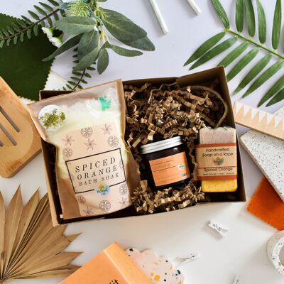 Spiced Orange At Home Spa Gift Set - Mother's day - Pamper - Eco Gifting - Bath Soak - Candle - Soap on a rope - Top selling natural gift set - Palm free - Fast Turnaround - Plastic free