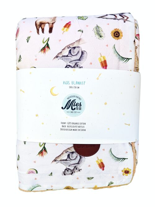 Kids blanket tropical animals - 100 x 150 cm - organic cotton (GOTS) and recycled polyester