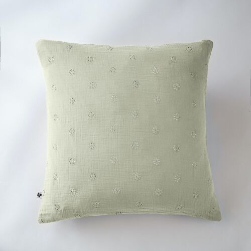 Taie d'oreiller Gaze de coton 60 x 60 cm GAÏA BOHO Vert d'eau