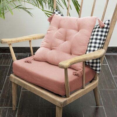 5-point padded cushion with pompoms Cotton gauze 40 x 40 cm GAÏA Peach pink