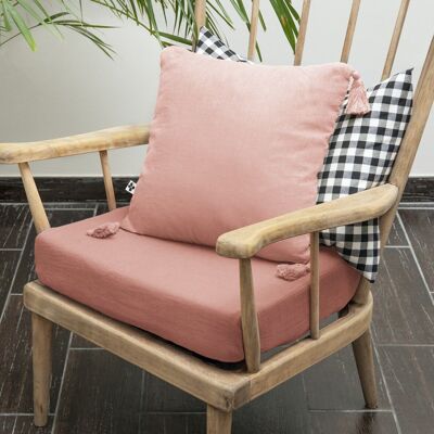 GAÏA Cotton gauze removable cushion with pompoms 40 x 40 cm Peach pink